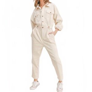 Mable Utility Flightsuit Jumpsuit Size S Cream Aviation Straight Leg Buttons